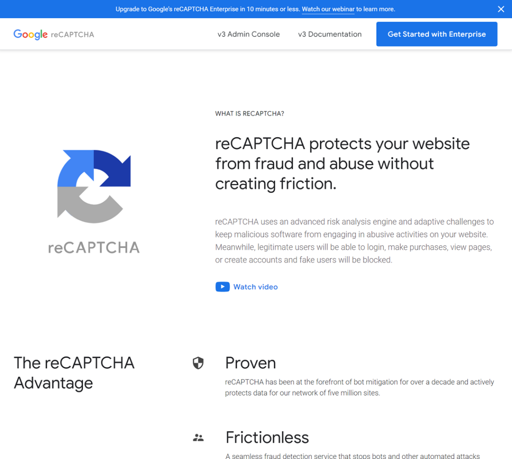 Google reCAPTCHA認証のコンソールサイト